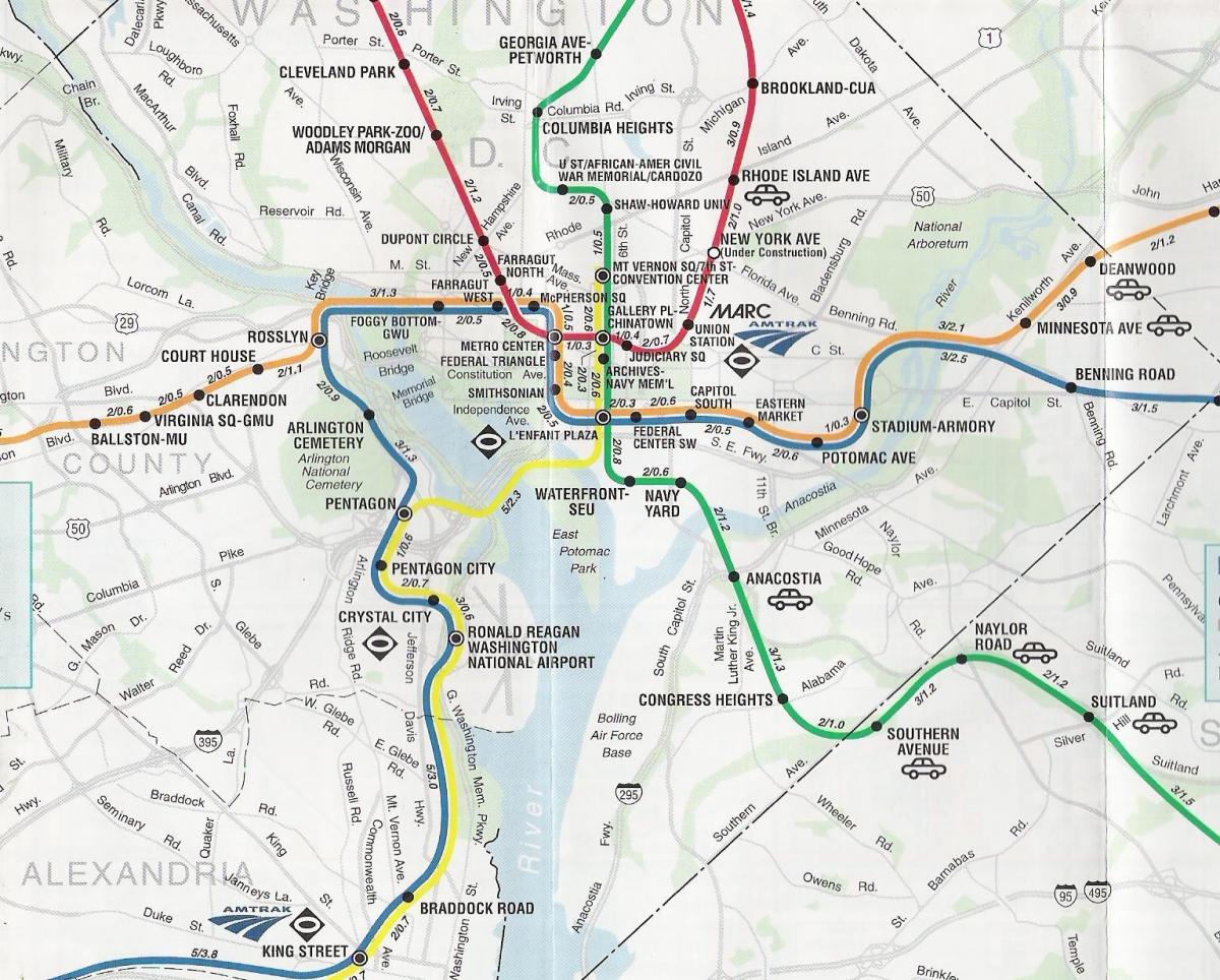 washington dc zemljevid z metro ustavi