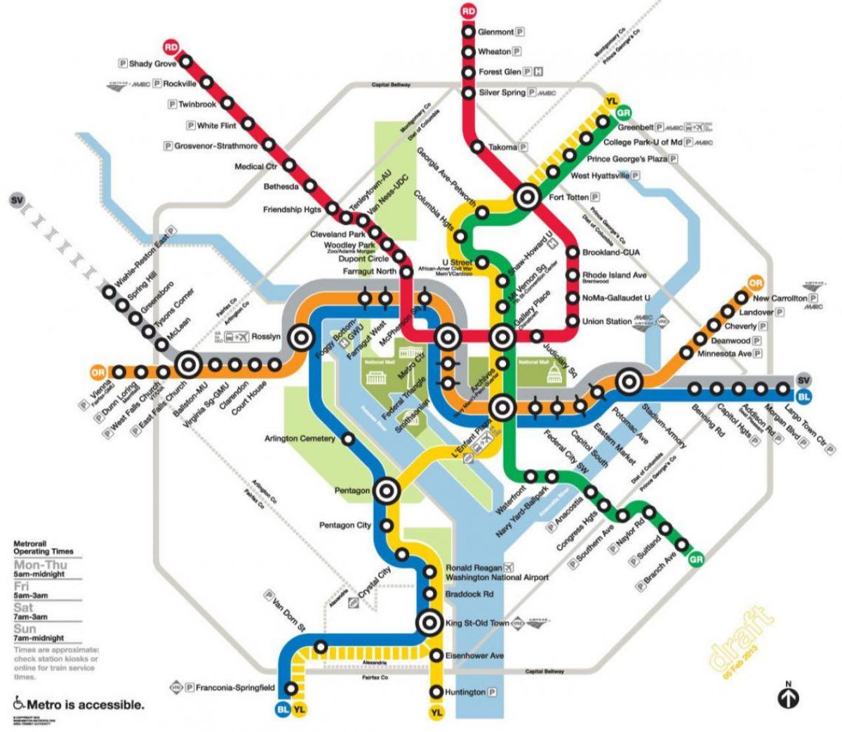 washington dc metro železnica zemljevid
