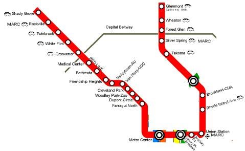 washington dc rdeča črta zemljevid