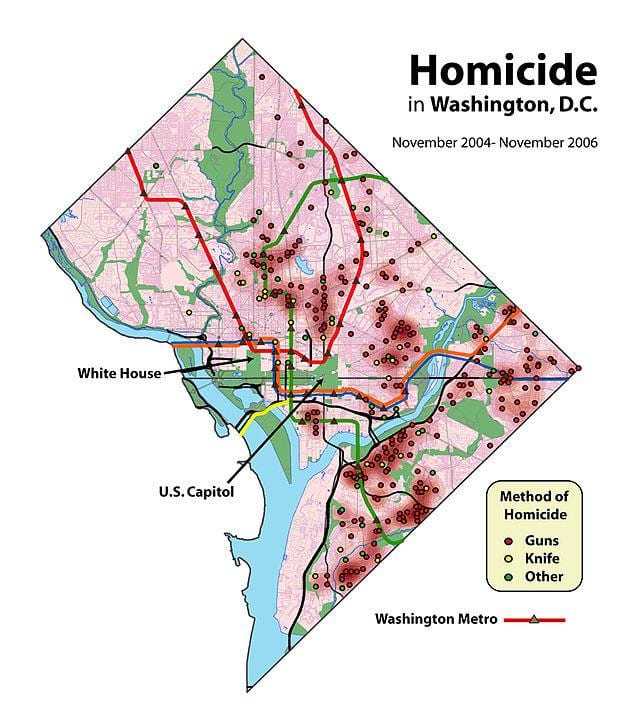 washington dc slabo soseskah zemljevid