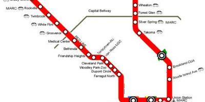 Washington dc metro rdečo črto zemljevid