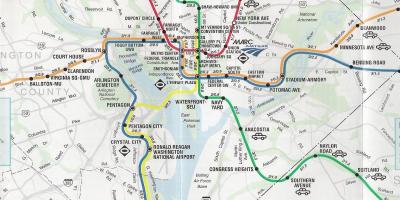 Washington dc ulici zemljevid z metro postaje