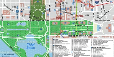 Zemljevid washington dc nakupovalno središče in muzejev